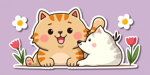 Fototapeta premium Orange and white cats with a springtime floral theme
