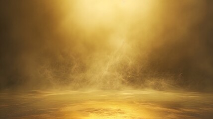 Fototapeta premium Gold background with a spotlight, fog in the center of the frame, and an empty floor.