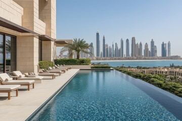 Luxury infinity pool overlooking modern skyscrapers in Dubai, United Arab Emirates