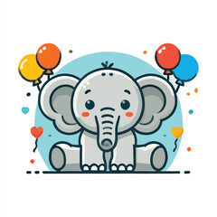 cute cartoon baby elephant sitting with balloons