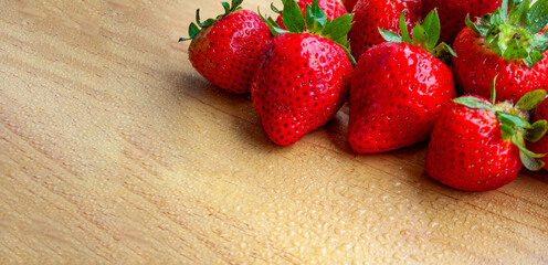 Top view of strawberries with customizable space for text. Healthy food concept
