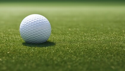Obraz premium Golf ball on vibrant green grass under the sun's shadow. Suitable for golfing, sports, outdoor activities, and summer themes. Generative AI