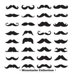 A collection of different black silhouettes of mustaches in various styles and shapes, on a white background