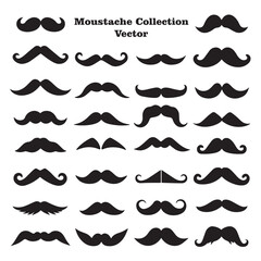 A collection of different black silhouettes of mustaches in various styles and shapes, on a white background