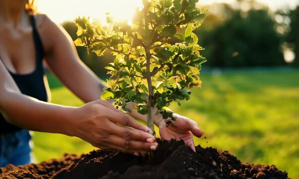 Puerto Rican Woman Planting Trees at Community Garden Event