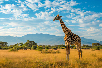 Fototapeta premium A large giraffe in a Africa National Park