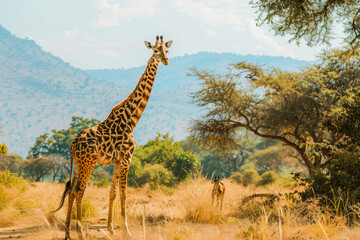 Obraz premium A large giraffe in a Africa National Park