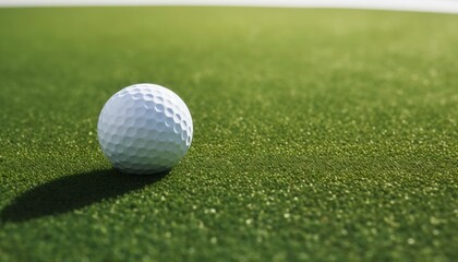 Golf ball on vibrant green grass under the sun's shadow. Suitable for golfing, sports, outdoor activities, and summer themes. Generative AI