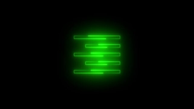 Neon align right icon green glowing black background animation