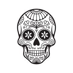 Black and White  Day of the Dead Floral Sugar Skull Illustration  vector with Flower Decoration 