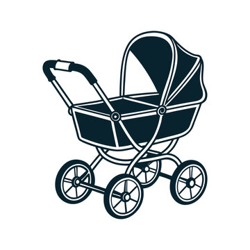 recommend clip art: black baby carriage Baby Stroller silhouette for a newborn vector art illustration