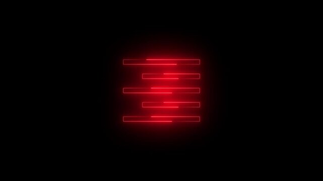Neon align right icon red glowing black background animation