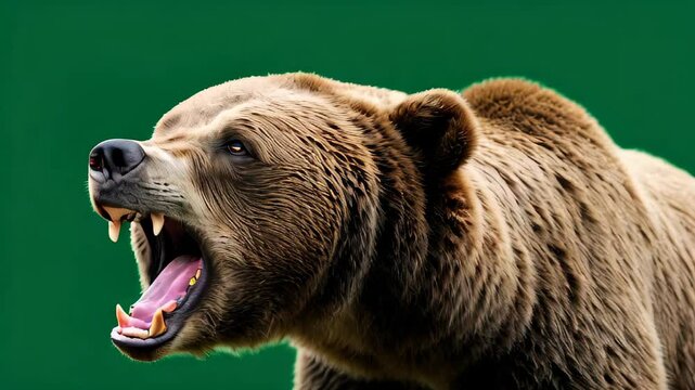 A bear is shown with its mouth wide open, showing its teeth