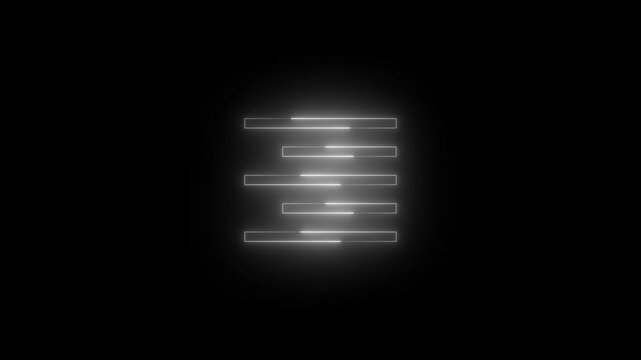 Neon align right icon white glowing black background animation