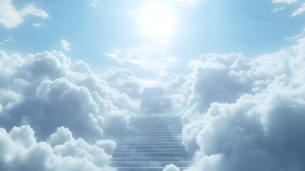 A stairway leading to heaven, surrounded by clouds and sunshine