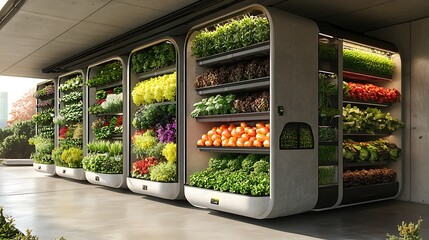 Urban Vertical Farming Distribution: Fresh vegetables grown in urban vertical farms are harvested and transported via electric vehicles to local distribution hubs, ensuring minimal transit time and re