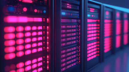 Fototapeta premium Isometric data storage center deploying digital information to a network of servers, glowing abstract visuals, global data, data deployment systems