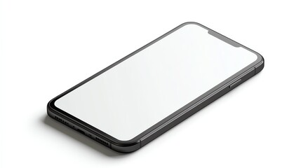 A black smartphone with a blank white screen, isolated on a white background.
