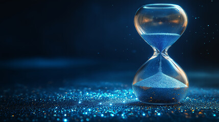 Elegant Hourglass on Sparkling Blue Background