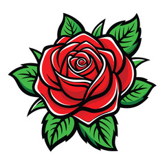 a drawing of red roses with green leaves and a white background. vector illustration 