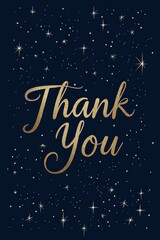 "Thank You" written in elegant gold script on a deep navy background, with subtle stars twinkling in the corners 
