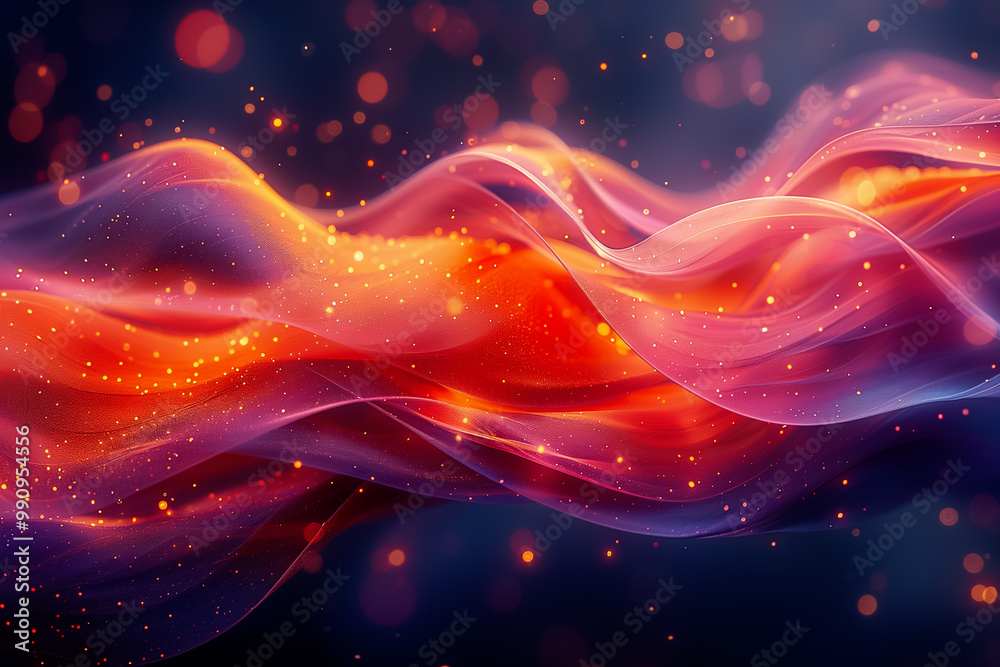 Poster a stunning display of colorful, flowing waves intertwines with sparkling particles, creating a capti