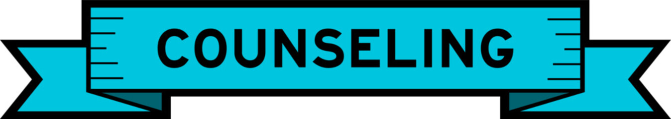 Blue ribbon label banner with word counseling on white background