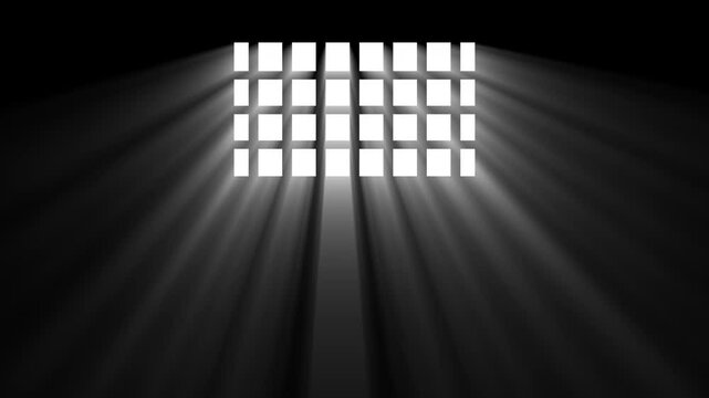 Animation of rays of light from a window with bars in a prison cell, 4K