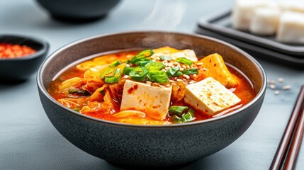 Delicious Korean Kimchi Soup with Tofu and Vegetables