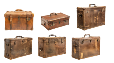 Vintage suitcase set isolated on transparent or white background