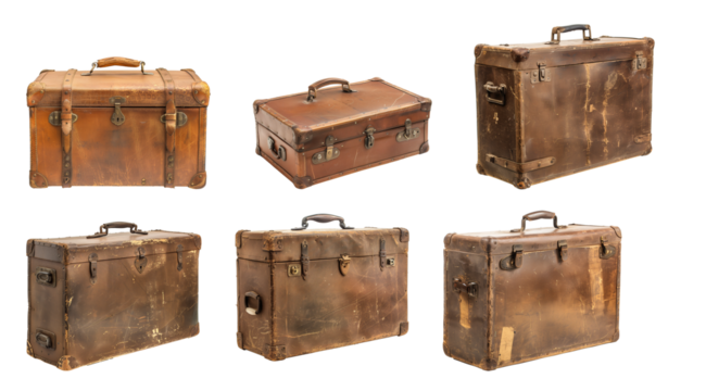 Vintage suitcase set  isolated on transparent or white background	
