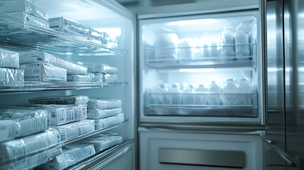 Obraz premium Open Refrigerator with Food and Drinks Inside