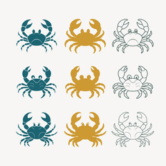 Obraz premium Crab icons set. Seafood shop logo, signboard, restaurant menu, fish market, banner, poster design template. Fresh seafood or shellfish product. Flat design