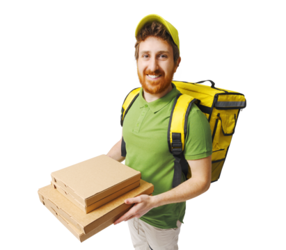 Smiling courier delivering fast food - Powered by Adobe