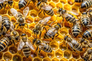 Yellow and black bees dance around the honeycomb, coating its ridges with golden sweetness, as the warm light
