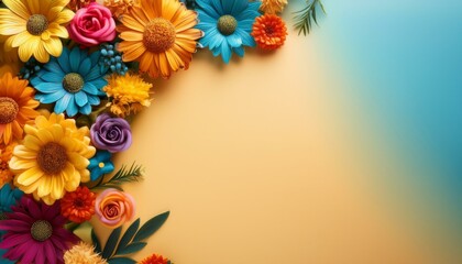 Hispanic Heritage Month background with vibrant colors and beautiful flower arrangements, with copy space, with empty space, no text, no word, no character, --no logo