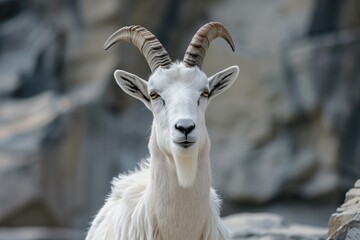Obraz premium Mountain goat with a high rocky mountain background