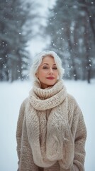 Elegant senior woman in cozy winter attire