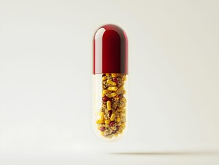 A pill is shown with a bunch of food inside of it