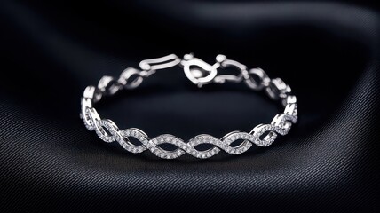 Elegant silver bracelet with intricate design and sparkling stones, perfect for formal events or everyday wear.