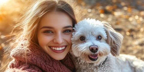 Selfie of a joyful woman with her dog