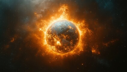 Obraz premium Champion of destruction as Earth burns in cosmic chaos during cataclysmic event