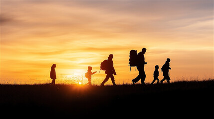 People Walking to the Cross Silhouette, The Way of the Cross