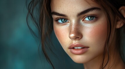 Fototapeta premium A portrait capturing the essence of female beauty, with soft lighting highlighting the delicate features and natural grace