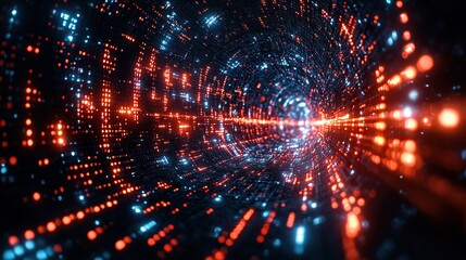 Obraz premium A 3D rendering of an abstract digital data technology background, blending binary code with technological and scientific themes in 4K resolution.