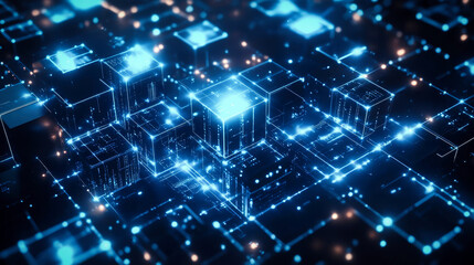 Abstract blue data cube blocks