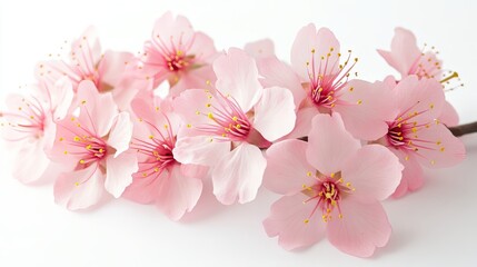 Beautiful pink sakura flowers isolated on a white background in delicate bloom.
