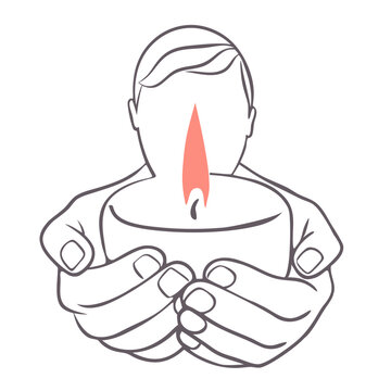 recommend clip art: Man holding candle. Symbol of prayer and church concept in simple linear style. Doodle outline illustration. Memorial linear symbol.