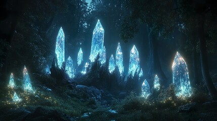 Neon mushrooms glowing dark forest creating eerie vibes picture