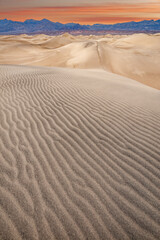 Landscape at dawn of the Mesquite Flat Sand Dunes and Panamint Mountains, Death Valley National Park, California, USA